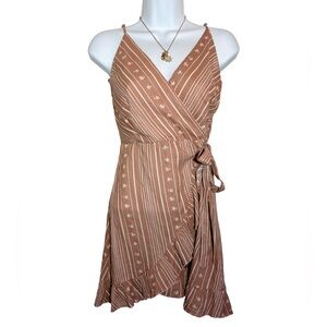 Altar’d State Wrap Dress S NWOT Dusty Rose Stripe Ruffle Hem Cottagecore